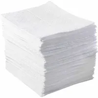 White polypropylene sorbent pad for absorbing industrial spills, leaks, and drips. Each pad absorbs up to 64 oz of oil, coolant, water, or solvents. Supplied in a bale of 100 pads. Suitable for maintenance, manufacturing, and facility environments