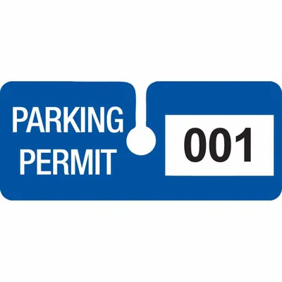 BRADY Parking Permit: Parking Permit, 4 3/4 in Overall Wd, Vinyl, Blue, 2 in Card Ht - Parking Hangers
