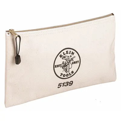 KLEIN TOOLS Tool Bag: 12 1/2 in W x 3/4 in D x 7 in H, Tan, Canvas, 0 Inside Pockets - Canvas Flat Zippered Tool Bags
