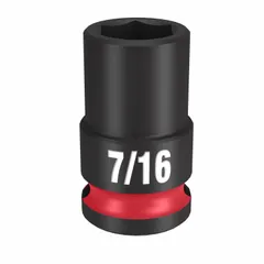 This 3/8" drive impact socket features a 7/16 in SAE hex size with a 6-point design for use with impact wrenches. The black phosphate finish provides corrosion resistance. Suitable for fastening and loosening fasteners in automotive, industrial, and maintenance applications.