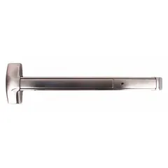 This DETEX rim push bar is constructed of stainless steel and features a touchbar exit bar style with a pull outside trim. Designed for doors up to 36 inches wide, it is ADA compliant and suitable for emergency egress in commercial buildings, schools, and hospitals.