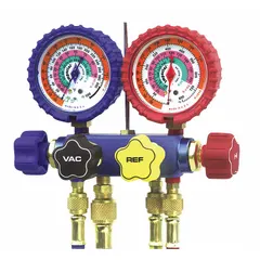 IMPERIAL 621-C analog manifold gauge set from the Series 600. Includes gauge boots. Designed for use with R-502 refrigerant. Suitable for pressure measurement and service tasks on refrigeration and air conditioning systems.