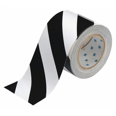 BRADY Floor Marking Tape: Gen Purpose, Striped, Black/White, 4 in x 100 ft - General Purpose Floor Marking Tape