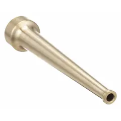 Solid bore nozzle with constant pressure (automatic) regulation, delivering a solid stream. Rigid brass body with NPSH threading and constant-on activation. Used in firefighting and industrial fire suppression for direct water application.