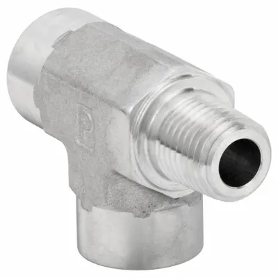 PARKER Hydraulic Hose Adapter: 1/4 in x 1/4 in x 1/4 in Fitting Size, Female x Female x Male - NPTF-to-NPTF Steel Hydraulic Hose Adapters