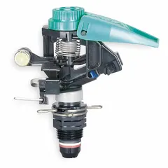 Full circle impact sprinkler head for medium- to large-area irrigation. Plastic construction. Throw radius 25 to 41 ft, flow rate 2.8 to 4.1 gpm, pressure range 25 to 55 psi.