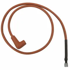 Ignition cable assembly for HVACR systems. Connects the ignition control module to the spark electrode for transmitting high-voltage pulses to ignite burners in furnaces, boilers, and commercial heating equipment.