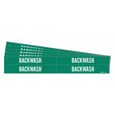BRADY Pipe Marker: Backwash, Green, White, Fits 3/4 to 2 3/8 in Pipe O.D., 4 Pipe Markers - Backwash Adhesive Pipe Markers