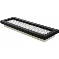Rectangular panel cabin air filter with paper media, 9 1/4 in overall length. Designed for use in Bobcat construction equipment to filter airborne particles from the cabin air