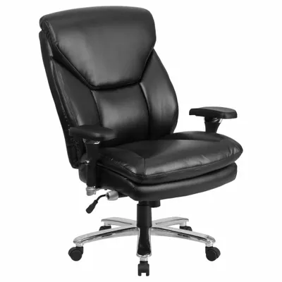 FLASH FURNITURE Office Chair: Hercules, Ht, Black, Faux Leather Material, 27 in Back Ht - Adjustable-Arm Office Chairs