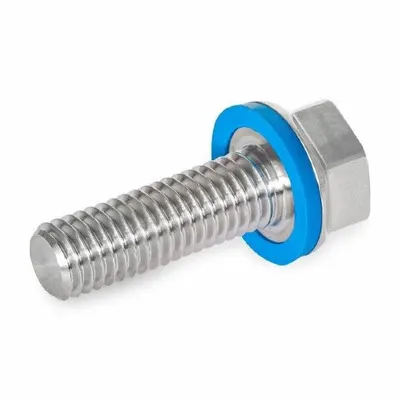 JW WINCO Hygienic Hex Head Screws: Stainless Steel, Fully Threaded, M6, 16 mm Fastener Lg - Low-Profile Hygienic Hex Head Screws with Sealing Washer