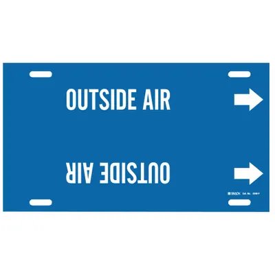 BRADY Pipe Marker: Outside Air, Blue, White, Fits 6 to 7 7/8 in Pipe O.D., 1 Pipe Markers - Outside Air Strap-On Pipe Markers