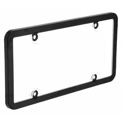 Clear polymer license plate frame measuring 12 9/16 inches in length and 7 1/4 inches in width. Designed to protect and display vehicle license plates in fleet and vehicle maintenance applications.