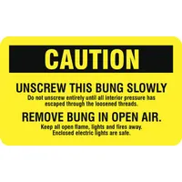 STRANCO INC DOT Handling Label: Caution Unscrew this Bung Slowly, 3 in x 5 in, 3 in Label Wd, 100 PK (MPN HMSL-3503-P100)