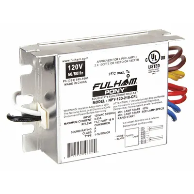FULHAM Ballast: 120/230V AC, 2 Lamps Supported, 18 W Bulb Watt - Rapid Start Electronic Fluorescent Ballasts