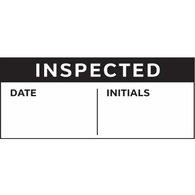 STRANCO Inspection Label: Inspected, 1 in Wd, 1/2 in Ht, Black/White, Rectangle - Safety