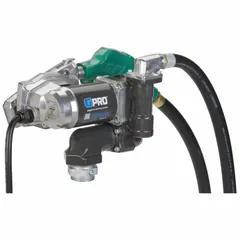 This bung-mount DC-powered fuel transfer pump operates on 24 V DC with a 2/5 hp motor, delivering a maximum flow rate of 25 gpm. It includes a hose and nozzle for direct transfer of non-aggressive fuels from drums or tanks. Suitable for fleet maintenance, agricultural refueling, and construction sites where 24 V DC power is available.
