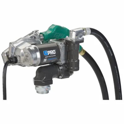 GPI Electric Drum Pump: 24 V DC, 2/5 hp HP, 25 gpm Max. Flow Rate, Pump with Hose & Nozzle - Bung-Mount DC-Powered Fuel Transfer Pumps