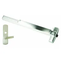 Rim-type exit device with touchbar style for doors up to 3 ft wide. Chrome finish with lever outside trim. ADA compliant. Suitable for commercial and industrial egress applications requiring code-compliant panic hardware
