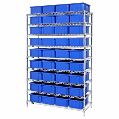 QUANTUM STORAGE SYSTEMS Shelving Unit: 48 in x 18 in x 74 in, 1 Sided, 36 Bins - Wire Stationary Bin Shelving with Closed-Front Bins