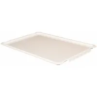 This fiberglass lid is designed for use with extreme-temperature stacking totes in industrial environments where standard plastic lids may not withstand high heat. It provides a protective cover for contents during storage or transport in applications such as foundries, heat-treatment facilities, and chemical processing. Compatible with manufacturer model number 8800085136