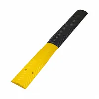Rubber rumble strip in black/yellow, 3 5/16 ft long, 4 in wide, 1/2 in high. Includes eight 3 in spikes and installation hardware for concrete surfaces. Used to alert drivers and reduce speed in areas such as parking lots, warehouses, and industrial facilities