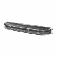 Red perimeter warning light with clear lens, rated SAE J595 Class 1 for emergency vehicle use. Operates on 12-24V DC, draws 9.1 W, and offers 18 selectable flash patterns. Designed for permanent installation on fleet vehicles requiring high-visibility warning