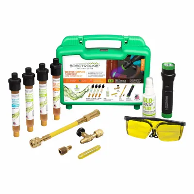 SPECTROLINE Fluorescent Leak Detection Kit: 2 oz Compatible System Size, 0.5 oz, Cartridge - Leak Detection Dye Injector Kits