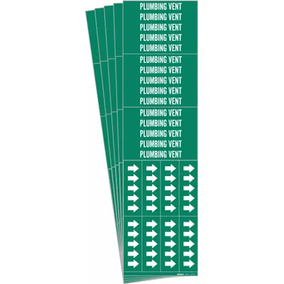 BRADY Pipe Marker: Plumbing Vent, Green, White, Fits 3/4 in and Smaller Pipe O.D. - Plumbing Vent Adhesive Pipe Markers