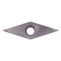 Diamond indexable turning insert for precision machining of non-ferrous materials. Suitable for finishing operations requiring tight tolerances and superior surface finish. Commonly used in turning and boring applications on aluminum alloys, copper, and plastics