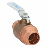 Two-piece bronze ball valve with straight pattern and press x press connections. Lever handle for manual on/off control. Suitable for water, oil, and gas applications in commercial and light industrial piping systems