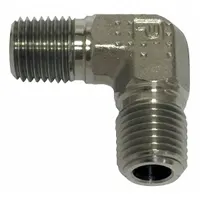 Hydraulic Hose Adapter: 3/8 in x 3/8 in Fitting Size, Male x Male, NPTF x NPTF, Rigid, 90° Elbow (MPN 3/8 CR-SS)