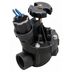 This commercial-grade sprinkler valve is constructed with glass-filled nylon for durability. It features a 1" FNPT connection and a flow control mechanism for precise water output adjustment. Suitable for use in irrigation systems requiring reliable on/off control and flow regulation under pressures up to 200 psi.