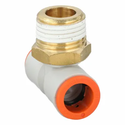 SMC KQ2T13-04AS Polybutylene & Brass Tube Fitting, Tee, 1/2 in Pipe Size, White - Polybutylene & Brass Tube Fittings