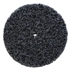 Silicon carbide, extra-coarse coating-removal disc for thin-gauge metals. Removes paint, rust, and surface coatings without damaging the base material. Suitable for automotive, aerospace, and metal fabrication applications.