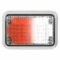 This CODE 3 perimeter light features red/white LED output with a clear lens, rated at 6W and IP65 for weather resistance. It meets SAE Class 1 light standards and operates on 12/24V DC with 20 selectable flash patterns. Designed for permanent installation on emergency vehicles for warning and scene lighting
