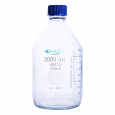 KIMBLE Media Bottle: 1 L, Screw-On, GL 45, 225 mm, Colorless, Closure Included - Glass Lab Media Bottles