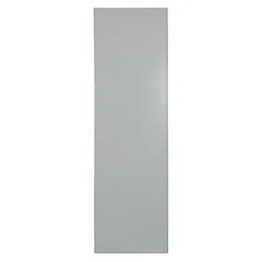 Steel panel for commercial bathroom partitions. Gray powder-coated finish resists corrosion. Honeycomb inner core provides rigidity while reducing weight. Measures 58 in height, 22 in width, 1 in thickness.