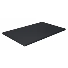 This black shelf measures 46 inches wide by 24 inches deep. It is designed for use with Sandusky Lee brand equipment, specifically fitting models 5DCN2, 5DCN9, 5DCT3, and 5DCV5. Suitable for adding storage capacity in industrial material handling applications.