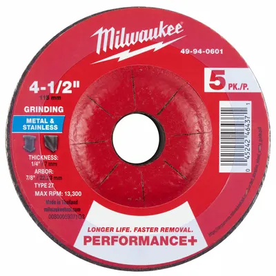 MILWAUKEE 49-94-0601 Type 27 High-Performance Grinding Wheel - High-Performance Grinding Wheels for Carbon & Stainless Steel