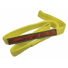This STREN-FLEX Type 3 standard nylon flat-eye web sling has a 16 ft sling length, 12 in eye length, and 3 plies. It features a wear-resistant tag for identification and capacity marking. Used for lifting and rigging heavy loads in industrial settings.