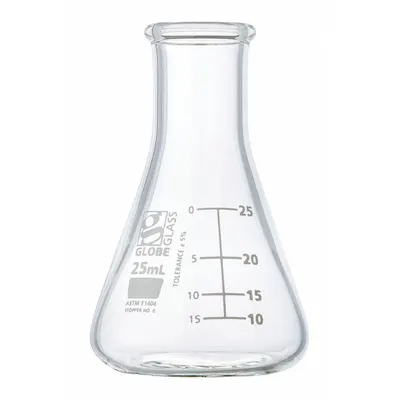 GLOBE SCIENTIFIC Erlenmeyer Flask: 25 mL, Colorless, Conical, A - Glass Erlenmeyer Flasks