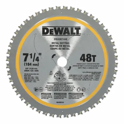 DEWALT Circular Saw Blade: 7 1/4 in Blade Dia., 48 Teeth, 5/8 in Arbor Size - Steel & General Metal-Cutting Blades