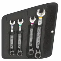 WERA Combination Wrench Set: Alloy Steel, Nickel Chrome, 4 Tools, Std, Reversing, Pouch, Hex (MPN 05020092001)