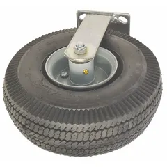 This rigid caster from Dayton is a replacement component for platform trucks. It features a rubber tread on a steel frame, finished in black. With an overall length of 10 inches and width of 3 1/2 inches, it is suitable for material handling applications requiring a 300 lb load capacity.