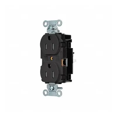 HUBBELL 5262STBKTR Duplex Receptacle, 5-15R, Black, 125V AC, 15A, 2-Pole/3-Wire - General Purpose Receptacles