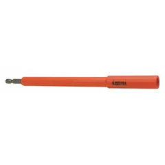 This power tool bit holder accepts 1/4-inch hex-shank bits and features a magnetic tip for screw retention. The non-marring design helps protect work surfaces during fastening tasks. Suitable for general assembly and maintenance applications where impact rating is not required.