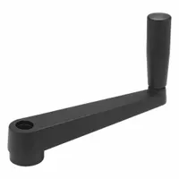 Aluminum crank handle with a revolving plastic grip. Bore diameter is 5/8 in, handle length is 4.92 in. Used for manual control on machinery, valves, and adjustment mechanisms