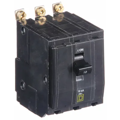 SQUARE D Miniature Circuit Breaker: 10 A, 120/240V AC, Three Phase, 10kA at 120/240V AC - QOB Series, Bolt-On Square D Miniature Circuit Breakers