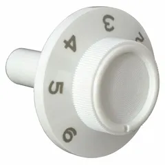 Rotary knob for use as a replacement control interface on panel-mounted thermostats in HVACR equipment. Enables precise temperature adjustment in commercial heating, ventilation, air conditioning, and refrigeration systems.